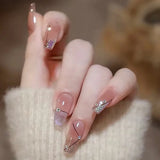 Getadme 24Pcs Fake Nails Press On Tips Art Supplies Reusable Edhesive False For ABS Artificial Sith Adhesive Full Cover French Nail