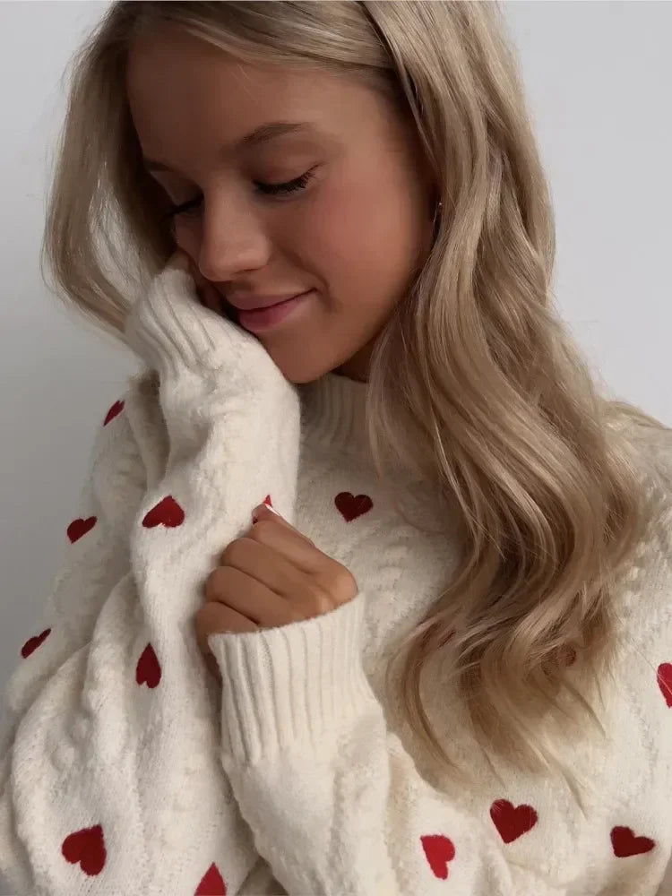 Getadme Women Love Printed Knitted Sweater Casual Crew Neck Long Sleeve  Sweet Pullover Sweaters Female Fashion High Street Jumpers