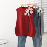 Getadme-Women's Knitted Vest New Autumn Solid Pocket Sleeveless Jacket Winter Sweater V-Neck Waistcoat Vests Hot Selling H199