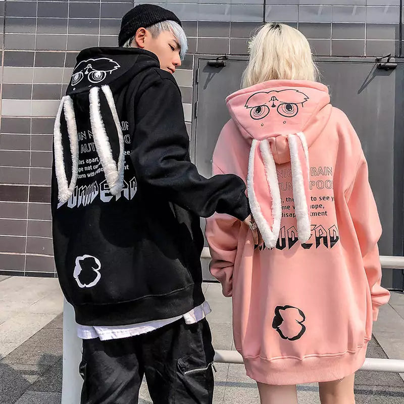 Getadme-Animal Women Hoodies Harajuku Kawaii Rabbit Hoodie Sweatshirt Tops Korean Bunny Graphic Outerwear Korean Couple E Girls Hoodie