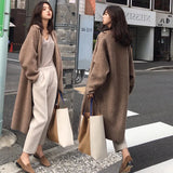 Women Vintage Oversized Solid Color Knitting Long Sleeve X-Long Cardigans 2023 Winter Fashion Casual Office Lady Style Sweater