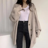 Getadme-Fall Winter College Style V-Neck Sweater Cardigan Single Breasted Loose Lantern Sleeve Knitted Cardigan Sweater Women