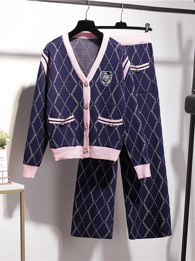 Small Fragrant Tracksuit Women Two Piece Set Autumn Winter Fashion Casual Knitted Sweater Cardigan Coats + Pants 2 Piece Sets