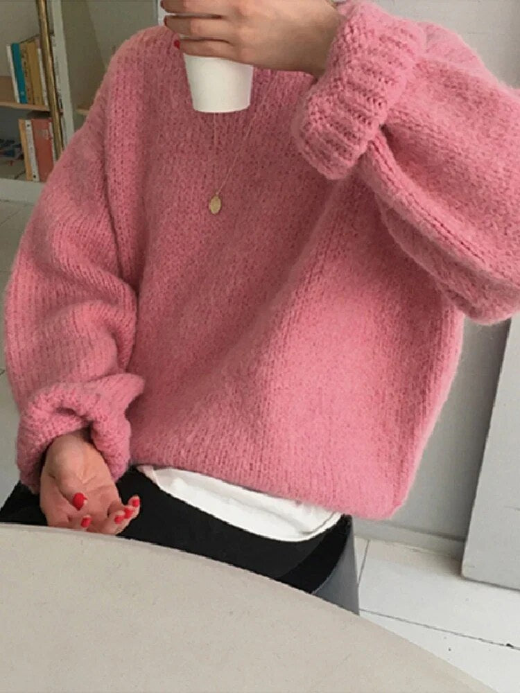 Getadme 10 Colors Pink Women Sweater Womens Winter Sweaters Pullover Female Knitting Overszie Long Sleeve Loose Knitted Outerwear White