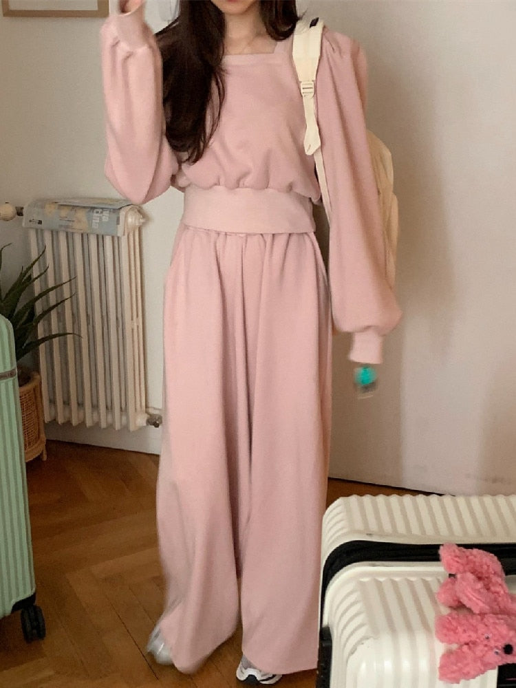 Getadme-Autumn Two Piece Set for Women Long Sleeve Loose Sweatshirts Tops + Wide Leg Pants Casual Tracksuits Sports 2 Piece Outfits
