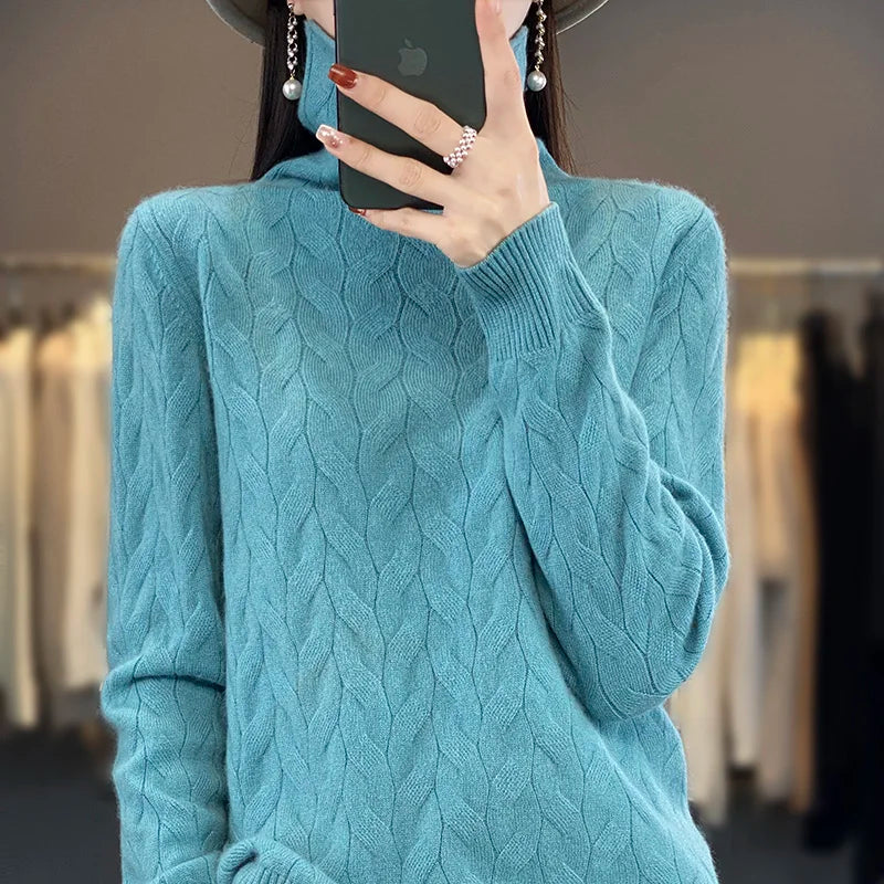 Getadme-Autumn Winter Women's Soft Wool Sweater Pile Collar Twisted Thickened Pullover Casual Basis Top Cashmere Female Knitwear