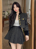 Getadme High Quality Luxury Brand Small Fragrance Tweed Two Piece Set Women Woolen Jacket Coat + Skirt Sets Winter Korean 2 Piece Suits