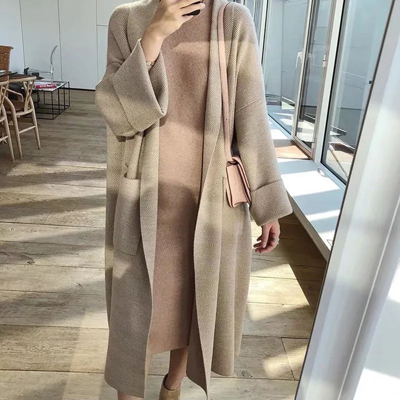 Winter Long Cardigan for Women Fashion Long Sleeve Loose Sweater Knitted Autumn Simple Casual Women's Sweaters 2023