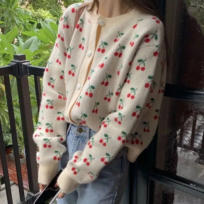 Lucyever Autumn Winter Cardigan Women Sweater Harajuku Design Ins Sweet Knitted Cardigans Female All-Match Loose Print Knitwear