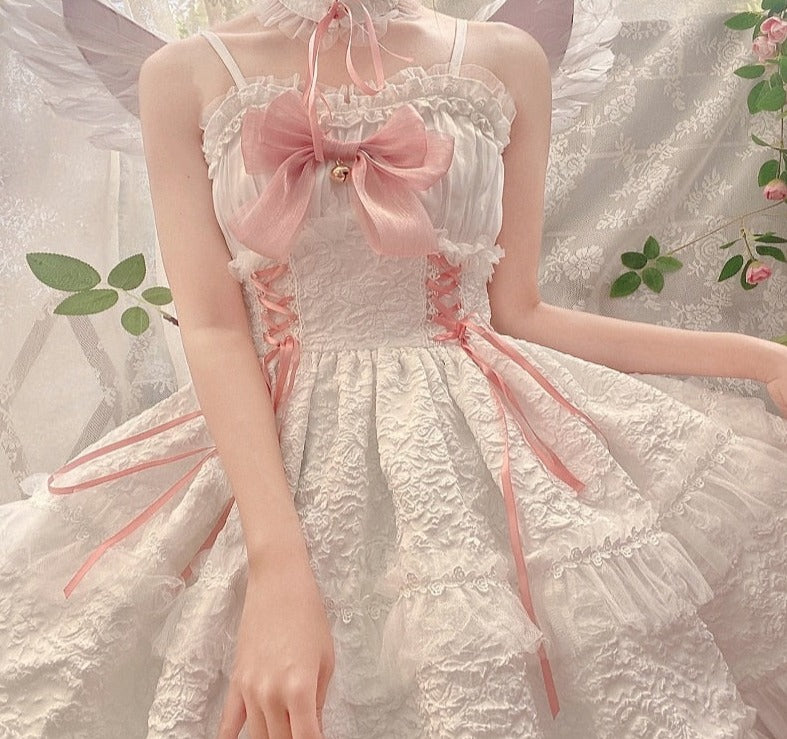 Getadme-Dark Gothic Lolita Jsk Dress Women Kawai Bow Lace Y2k Sleeveless Bandage Slip Dresses Girl Sweet Princess Party Mini Vestidos