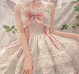 Getadme-Dark Gothic Lolita Jsk Dress Women Kawai Bow Lace Y2k Sleeveless Bandage Slip Dresses Girl Sweet Princess Party Mini Vestidos