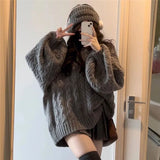 Getadme New Retro Solid Color Oversized Sweater Fashion Grey Loose V-Neck Sweater Women Korean Style Casual Simple Pullover