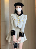 Getadme High Quality Luxury Brand Small Fragrance Tweed Two Piece Set Women Woolen Jacket Coat + Skirt Sets Winter Korean 2 Piece Suits