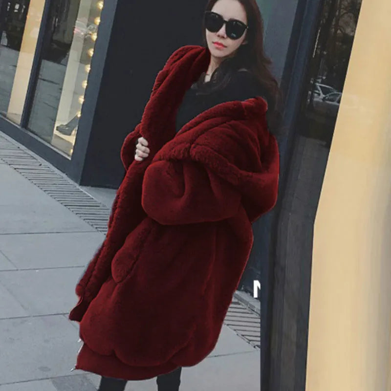 Winter Oversized Coats Hoodies Outwear Hooded Fluffy Coat Faux Fur Loose Coat Women Parka Long Warm Jacket