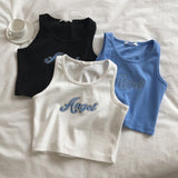 Summer Casual Aesthetic Camisole Women Sleeveless Angel Embroidery Vest Quality Knitted Camis 90's y2k clothing women Tank Tops