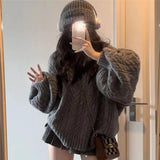 Getadme New Retro Solid Color Oversized Sweater Fashion Grey Loose V-Neck Sweater Women Korean Style Casual Simple Pullover