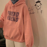 Getadme-Autumn Letter Printed Hooded Sweatshirts Women Harajuku Long Sleeve Oversized Fleece Hoodies Woman Winter Loose Pullovers