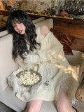 Grunge Hollow Out Sweater Women Harajuku Kpop Oversized Knitted Pullover Lazy Style Off Shoulder Jumper Y2K Tops Korean
