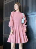 High Quality Autumn Winter Knitted Sweater Dress Women Korean Sweet Vestidos Long Sleeve Button Casual Pull Mini Dress For Women