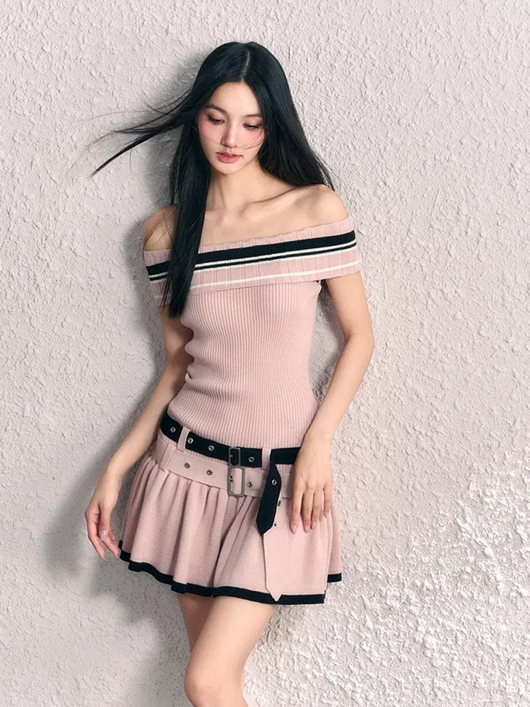 High Street Newest 2023 Korean Sweet Elegant Fashion Knitted Dress For Women Sleeveless Sexy Summer Dress Party Sweater Dresses