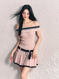 High Street Newest 2023 Korean Sweet Elegant Fashion Knitted Dress For Women Sleeveless Sexy Summer Dress Party Sweater Dresses