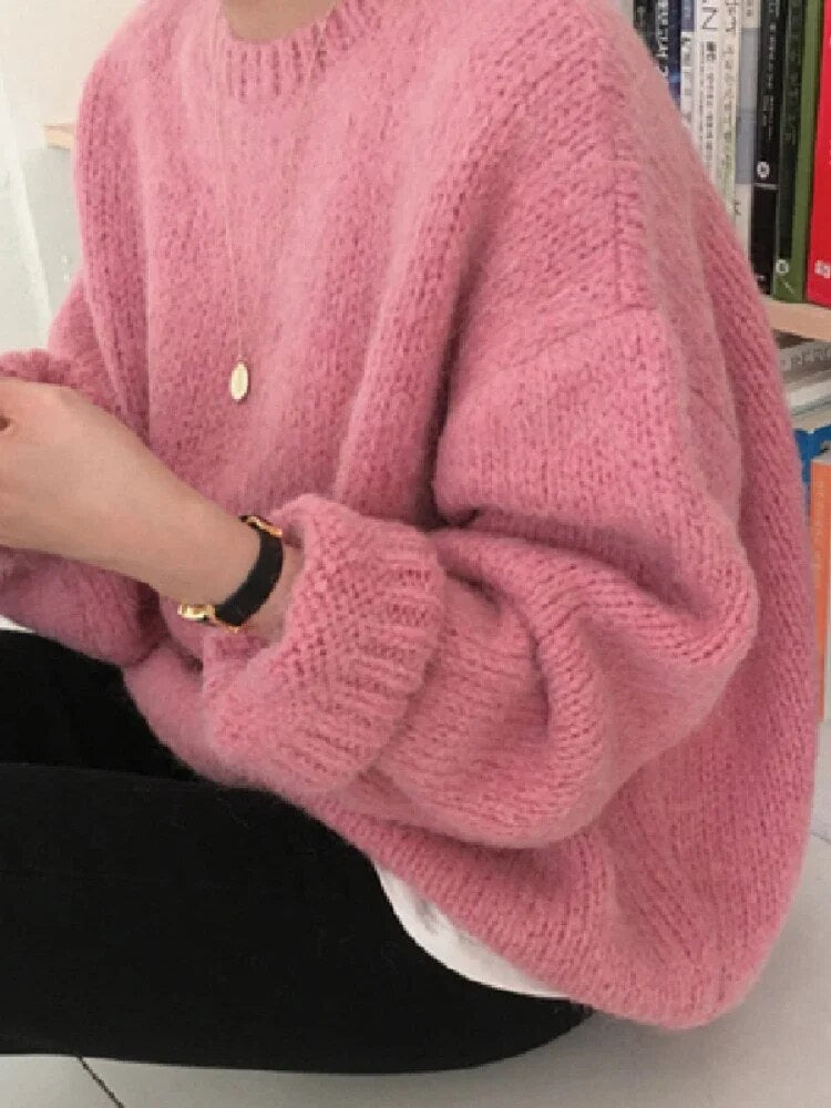 Getadme 10 Colors Pink Women Sweater Womens Winter Sweaters Pullover Female Knitting Overszie Long Sleeve Loose Knitted Outerwear White
