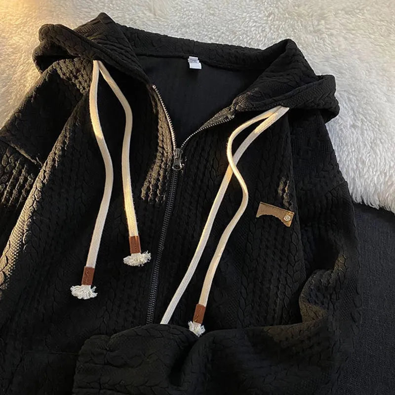 Spring Zipper Hooded Sweatshirts Women Streetwear Long Sleeve Cardigan Top Cloth Female Loose Zip Up Hoodies Pocket Vintage