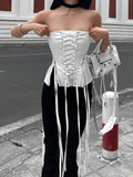 Getadme Tube Top Women Strapless Sexy Lace Up Backless Skinny Elegant Ladies Crop Tops Summer Fashion Casual Streetwear