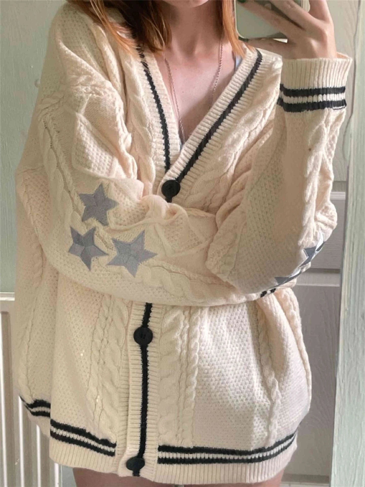 Getadme  Women's Comfortable Autumn and Winter Knitted Embroidered Cardigan Temperament Age Reduction Loose Casual Sweater Coat