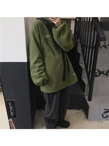 HOUZHOU Vintage Fleece Green Jackets Women Harajuku Streetwear Oversize Zip Up Sweatshirts Female Korean Fashion Basic Hoodies