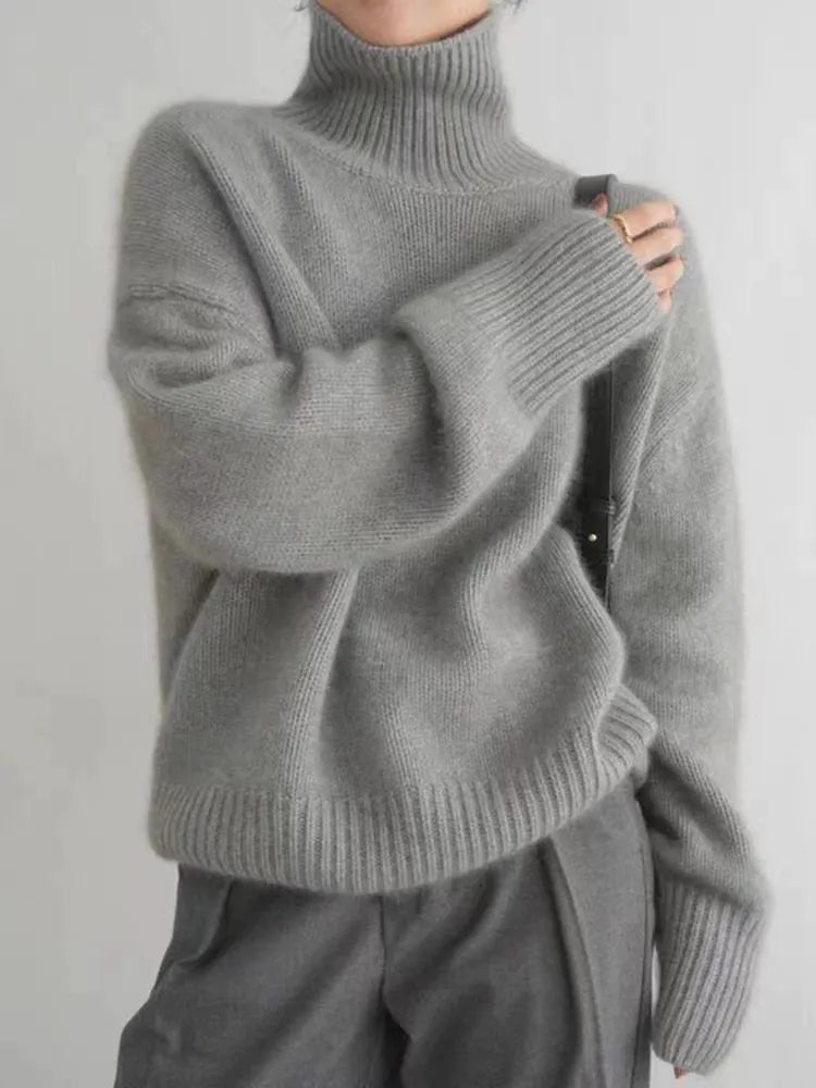 Turtleneck Cashmere Sweater Women 2023 Autumn/Winter New 100% Pure Wool Sweater Ladies Knitting Loose Large Size Pullover Female