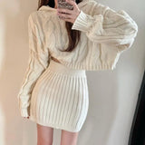 Sweet and Spicy Style Fried Street Fashion Set Women's Autumn 2023 New Hooded Knitted Sweater Half Skirt Two Piece Set