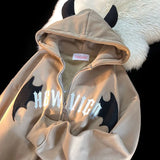 Getadme-Y2K Devil Embroidered Hoodie Women Casual Retro Loose Long Sleeve Hooded Sweatshirts Couple Autumn Winter Gothic Zip Up Hoodies