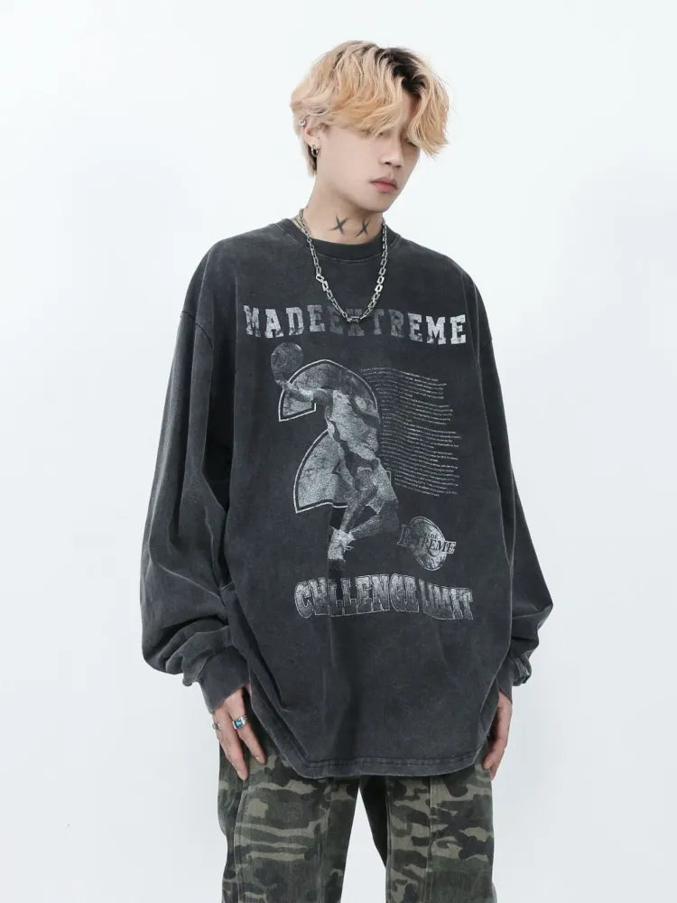HOUZHOU Grunge Hippie Gray Graphic Sweatshirts Women Gothic Harajuku Kpop Oversize Hoodies Korean Long Sleeve Tshirts Distressed
