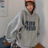 Getadme-Autumn Letter Printed Hooded Sweatshirts Women Harajuku Long Sleeve Oversized Fleece Hoodies Woman Winter Loose Pullovers