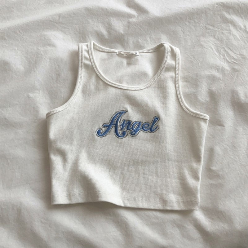 Summer y2k clothing Casual Aesthetic Camisole Female Sleeveless Angel Embroidery Vest Quality Knitted Camis 90's women Tank Tops