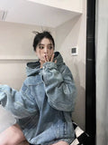 Getadme-Denim Hoodies Sweater Women's New Autumn And Winter Loose Long-sleeved Coat Trend Y2k Style Women's Denim Jacket