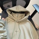 Getadme-American Style Retro Design Sense Four Pointed Star High Collar Hooded Sweater for Men and Women Trend Winter Thick Top Coat