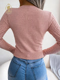 Getadme-Women's Pullover Autumn Winter Sexy Elegant Hollow Long Sleeve Knitted Top Casual Vintage Crop O-neck Slim Fit Knit Sweater