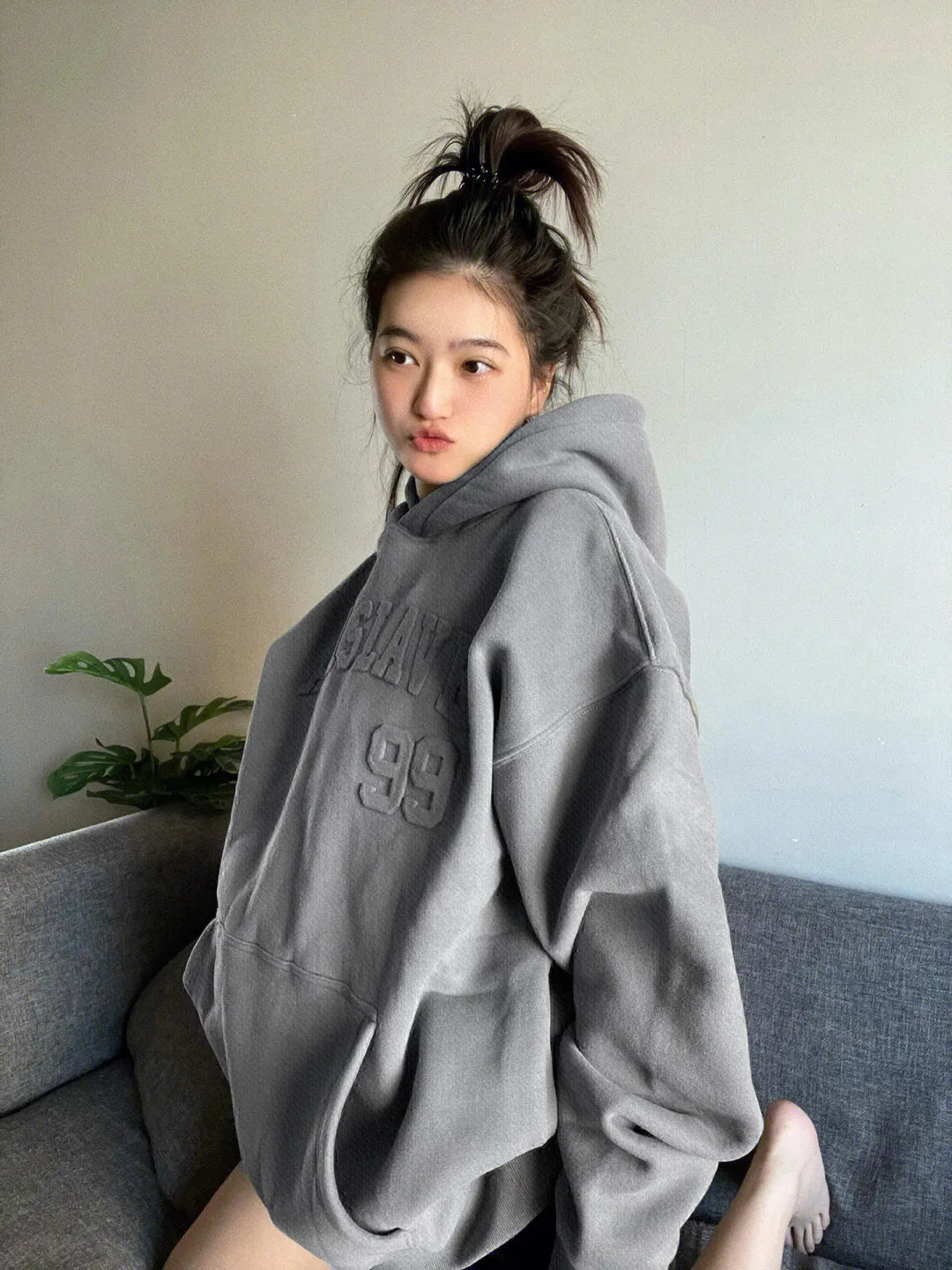 Hooded Grey Woman Clothing Hoodies Loose Graphic Letter Printing Text Sport Top Baggy Women's Sweatshirt Y2k Vintage Xxl New In