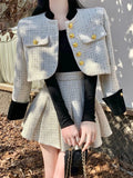 Getadme High Quality Luxury Brand Small Fragrance Tweed Two Piece Set Women Woolen Jacket Coat + Skirt Sets Winter Korean 2 Piece Suits