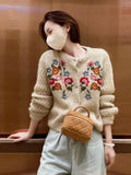High End Heavy Industry Small Figure Embroidery Small Flower Knitted Sweater Loose Coat Autumn and Winter Sweet Women's Clothing