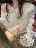 Grunge Hollow Out Sweater Women Harajuku Kpop Oversized Knitted Pullover Lazy Style Off Shoulder Jumper Y2K Tops Korean