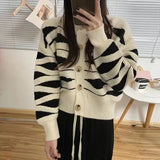 Stripe Sweater Women Cardigan 2023 Autumn Fashion Long Sleeve Knitted Cardigans Lazy Sweater Female Single Breasted Knit Coat