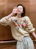 High End Heavy Industry Small Figure Embroidery Small Flower Knitted Sweater Loose Coat Autumn and Winter Sweet Women's Clothing