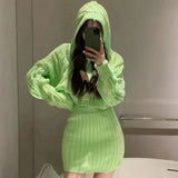 Sweet and Spicy Style Fried Street Fashion Set Women's Autumn 2023 New Hooded Knitted Sweater Half Skirt Two Piece Set