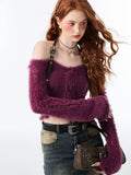 Getadme 3 Fall Woman 2000s Gyaru Coquette Halter Crop Top Pullovers Slash Neck Jumper Fluffy Sweater Design Knitwears Y2K Hot Sexy Kawaii