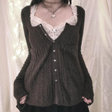 GETADME 00s Aesthetic Kawaii Knitwear T-shirt Women Clothes Coquette Grunge Y2K 00s Vintage Sweater Single Breasted Long Sleeve Cardigan