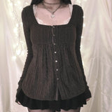 GETADME 00s Aesthetic Kawaii Knitwear T-shirt Women Clothes Coquette Grunge Y2K 00s Vintage Sweater Single Breasted Long Sleeve Cardigan