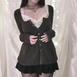 GETADME 00s Aesthetic Kawaii Knitwear T-shirt Women Clothes Coquette Grunge Y2K 00s Vintage Sweater Single Breasted Long Sleeve Cardigan